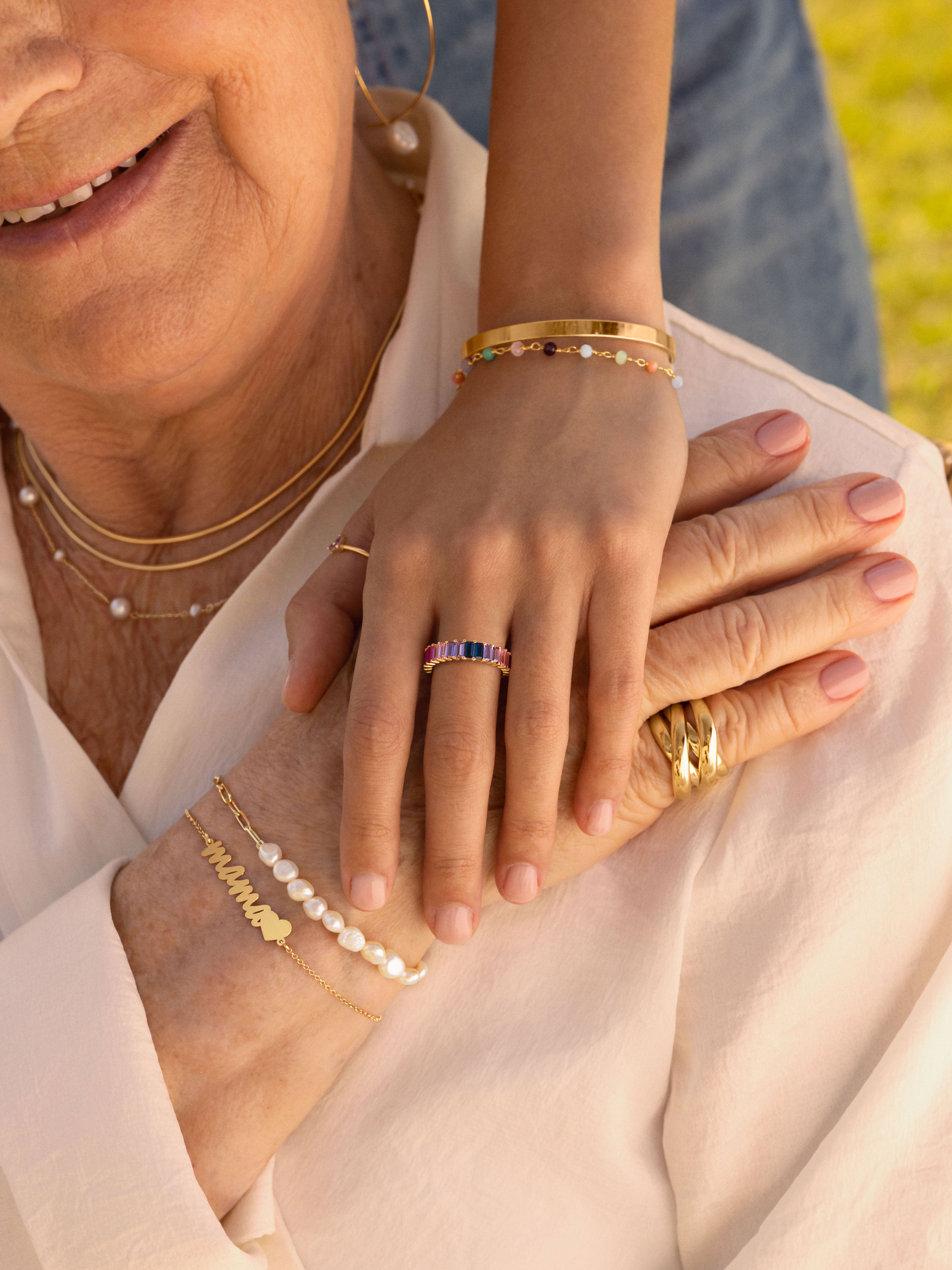 Pulsera Mamá Heart Plata Baño Oro