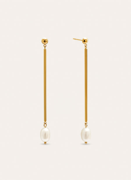 Pendientes Pearl Stick Acero Baño Oro