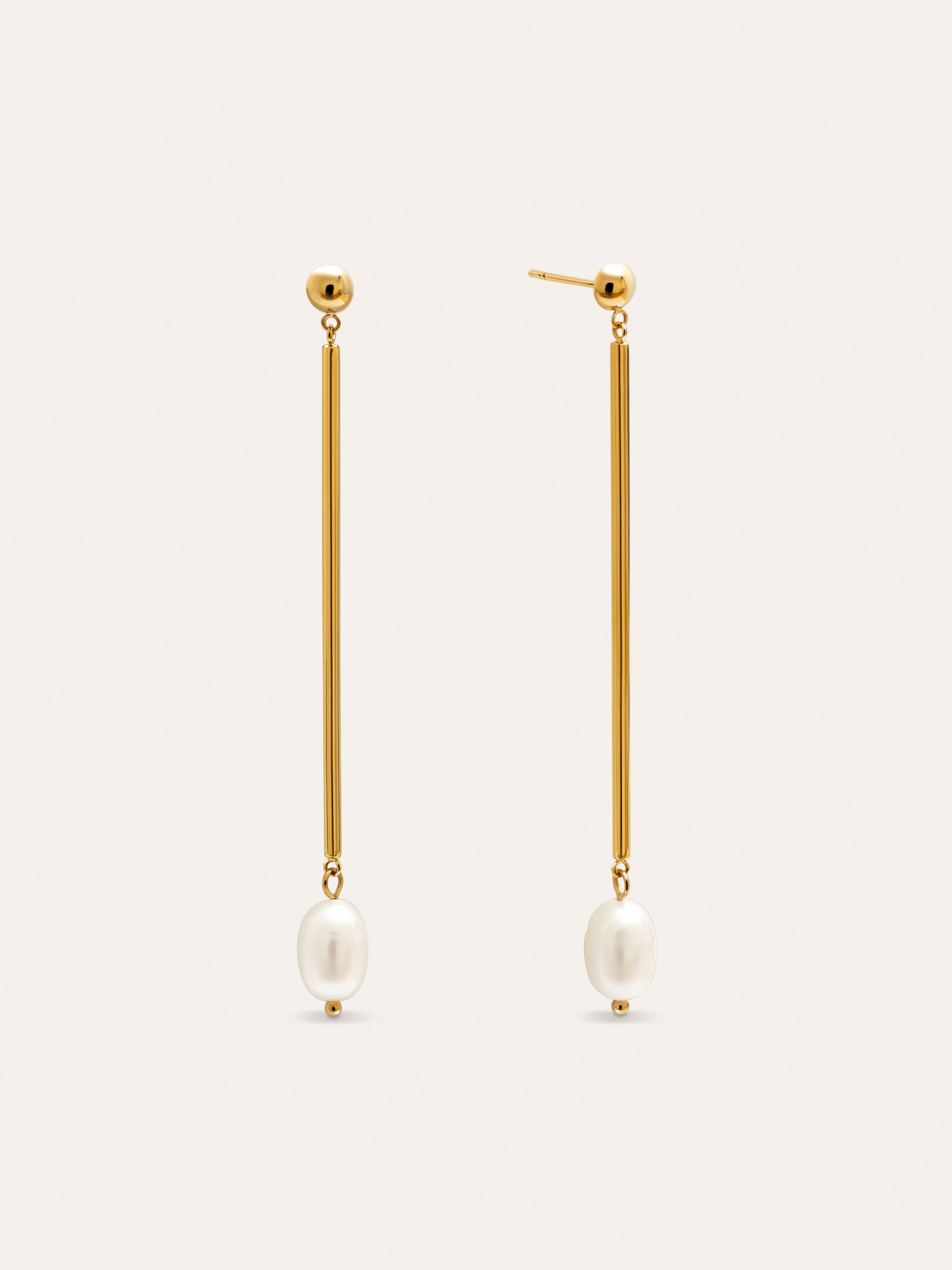 Pendientes Pearl Stick Acero Baño Oro