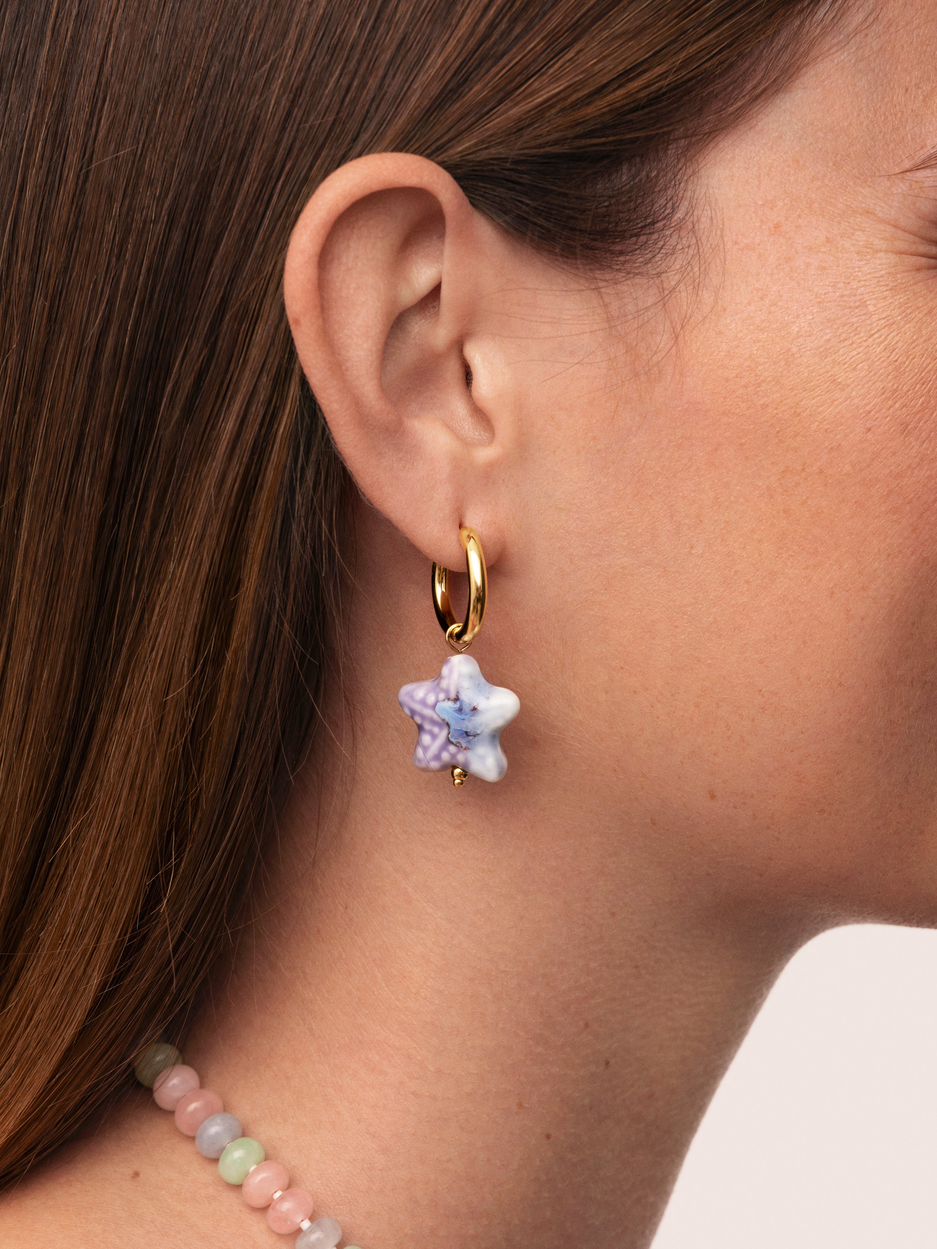 Pendientes Starfish Blue Acero Baño Oro