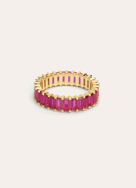 Anillo Sia Raspberry Plata Baño Oro