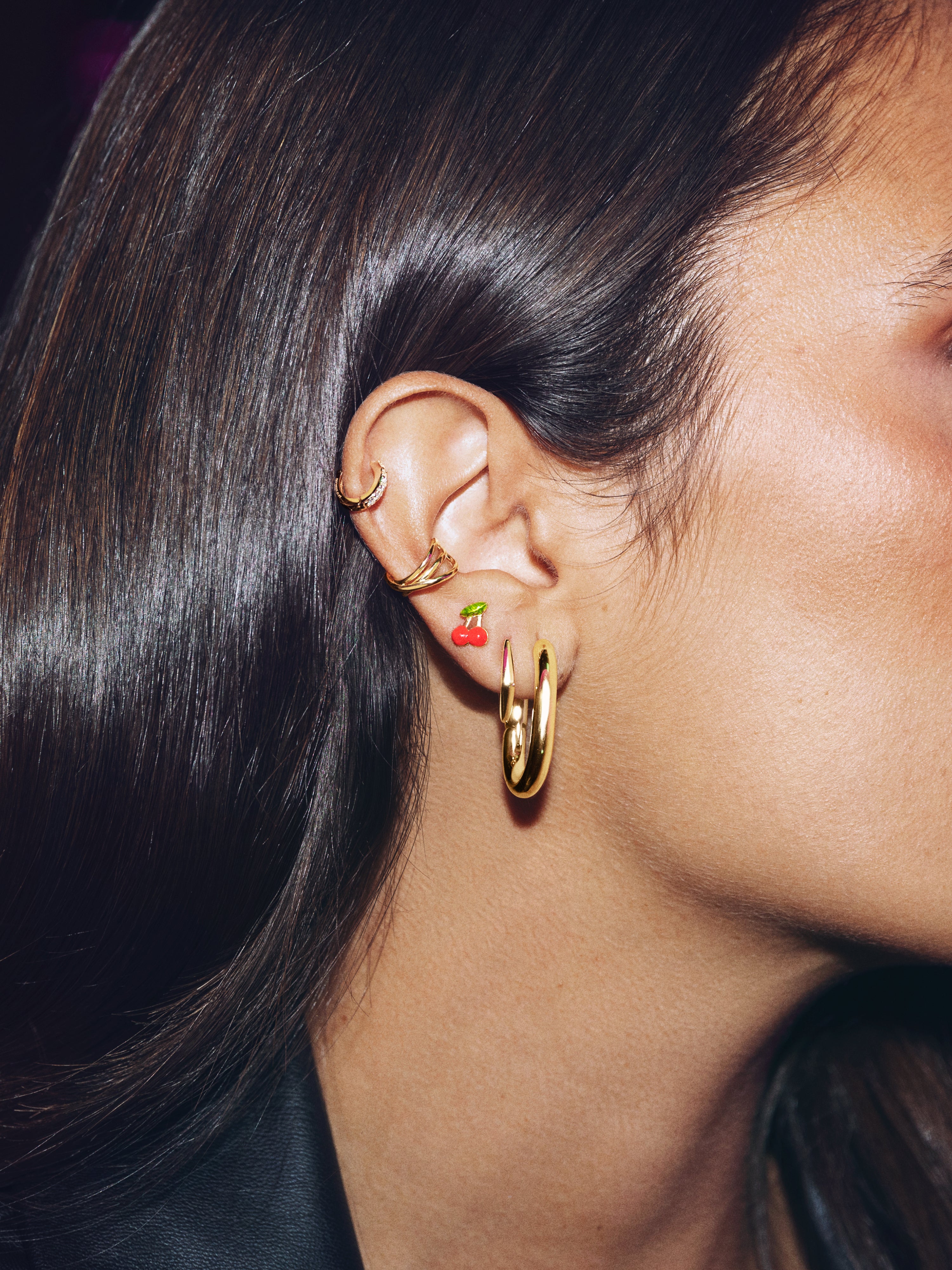 Small Cherry Gold Single Earring 