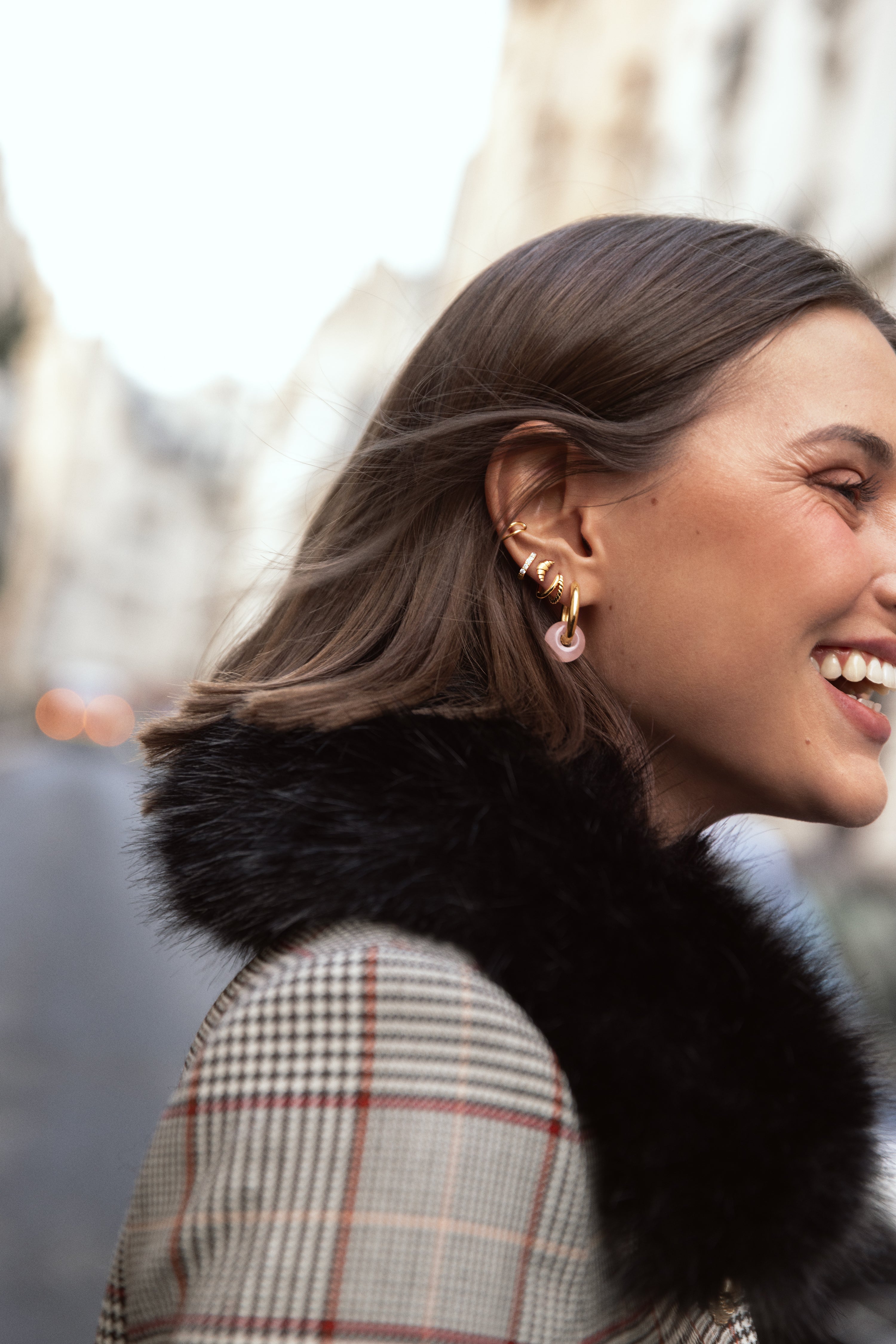 Croissant Einzelner Ohrring, vergoldet 