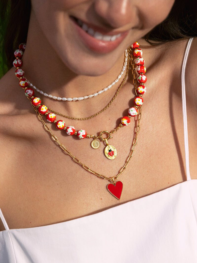 Collar Carmesí Acero Baño Oro