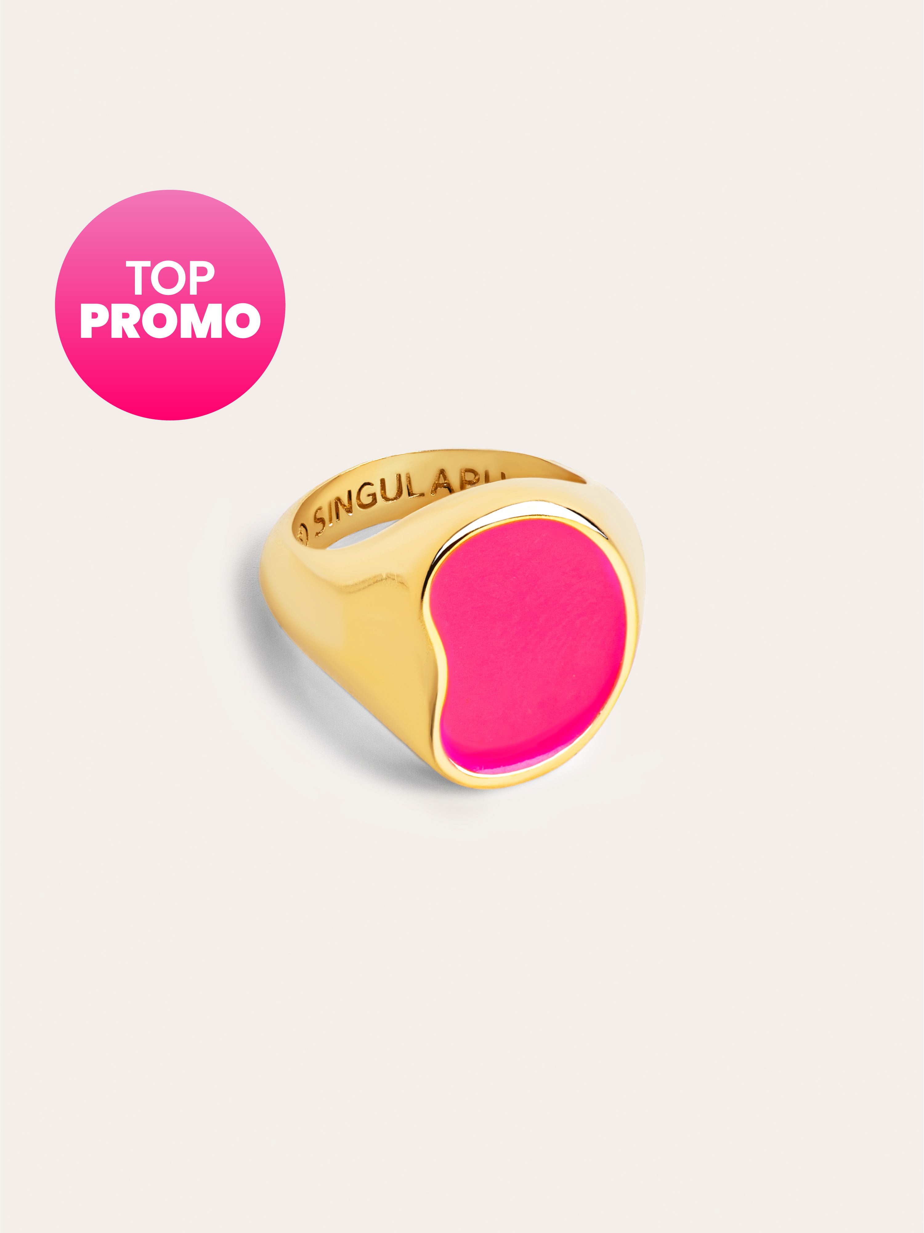 Signet Bean Neon Pink Enamel Gold Ring