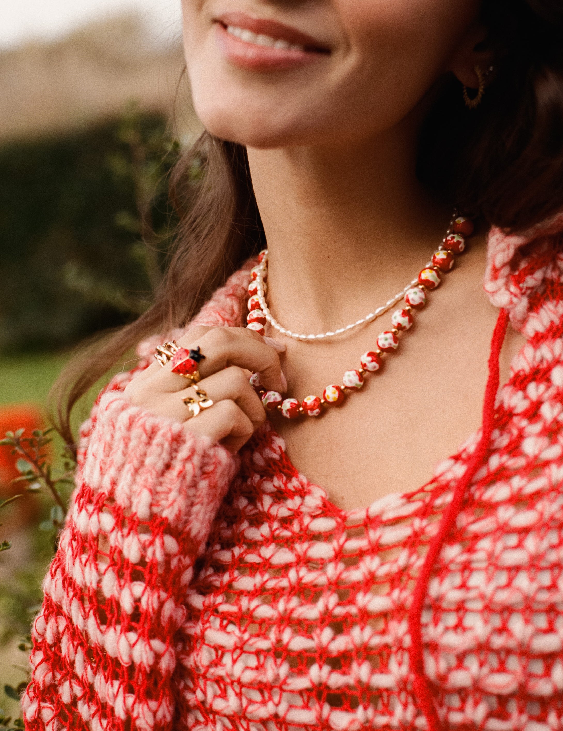 Collar Carmesí Acero Baño Oro