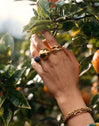 Anillo Índigo Azul Acero Baño Oro