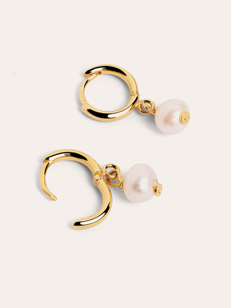 Brincos de Argola Pearl Prata Banho de Ouro