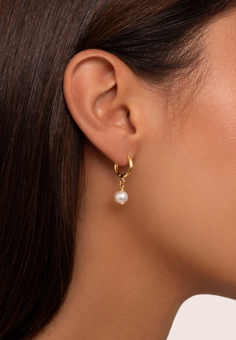 Brincos de Argola Pearl Prata Banho de Ouro