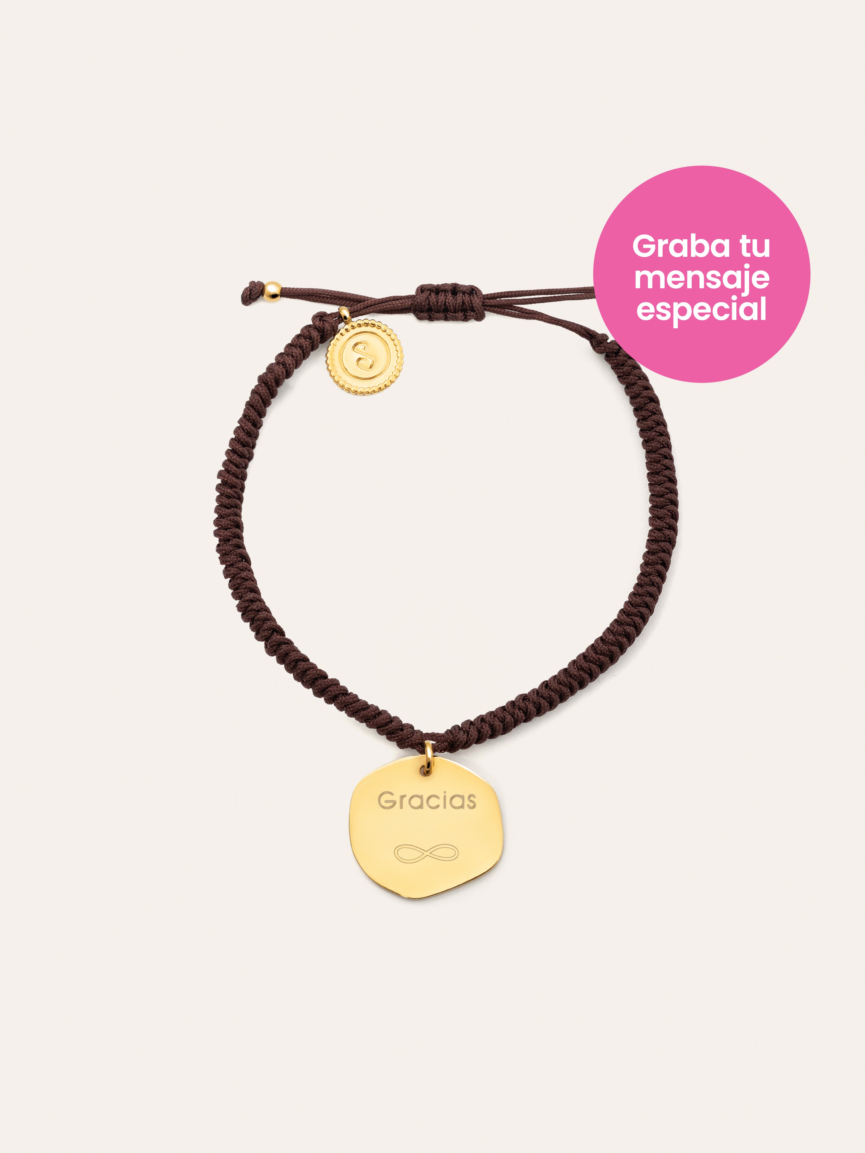 Pulsera Personalizada Medallion Marrón Acero Baño Oro