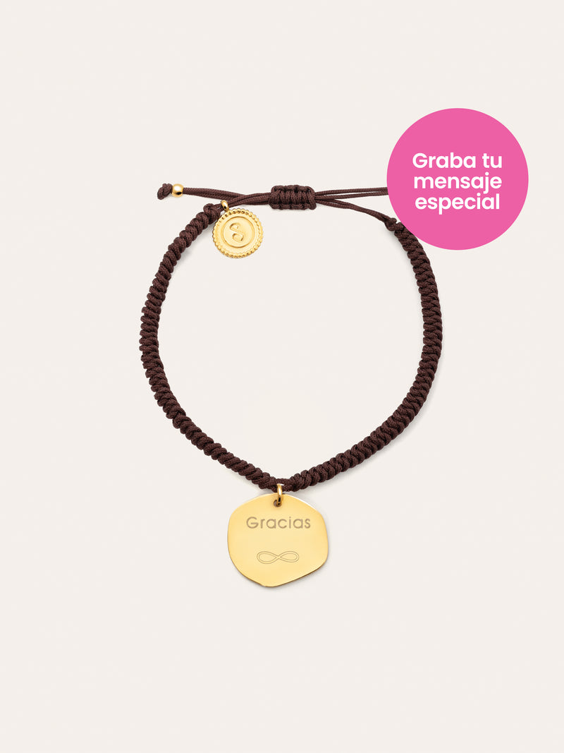 Pulsera Personalizada Medallion Marrón Acero Baño Oro