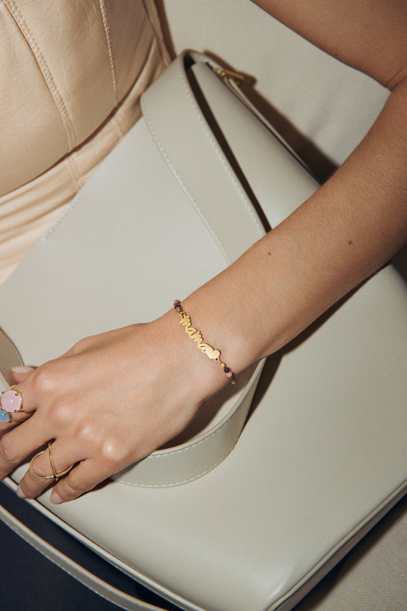 Pulsera Mamá Heart Tourmaline Acero Baño Oro