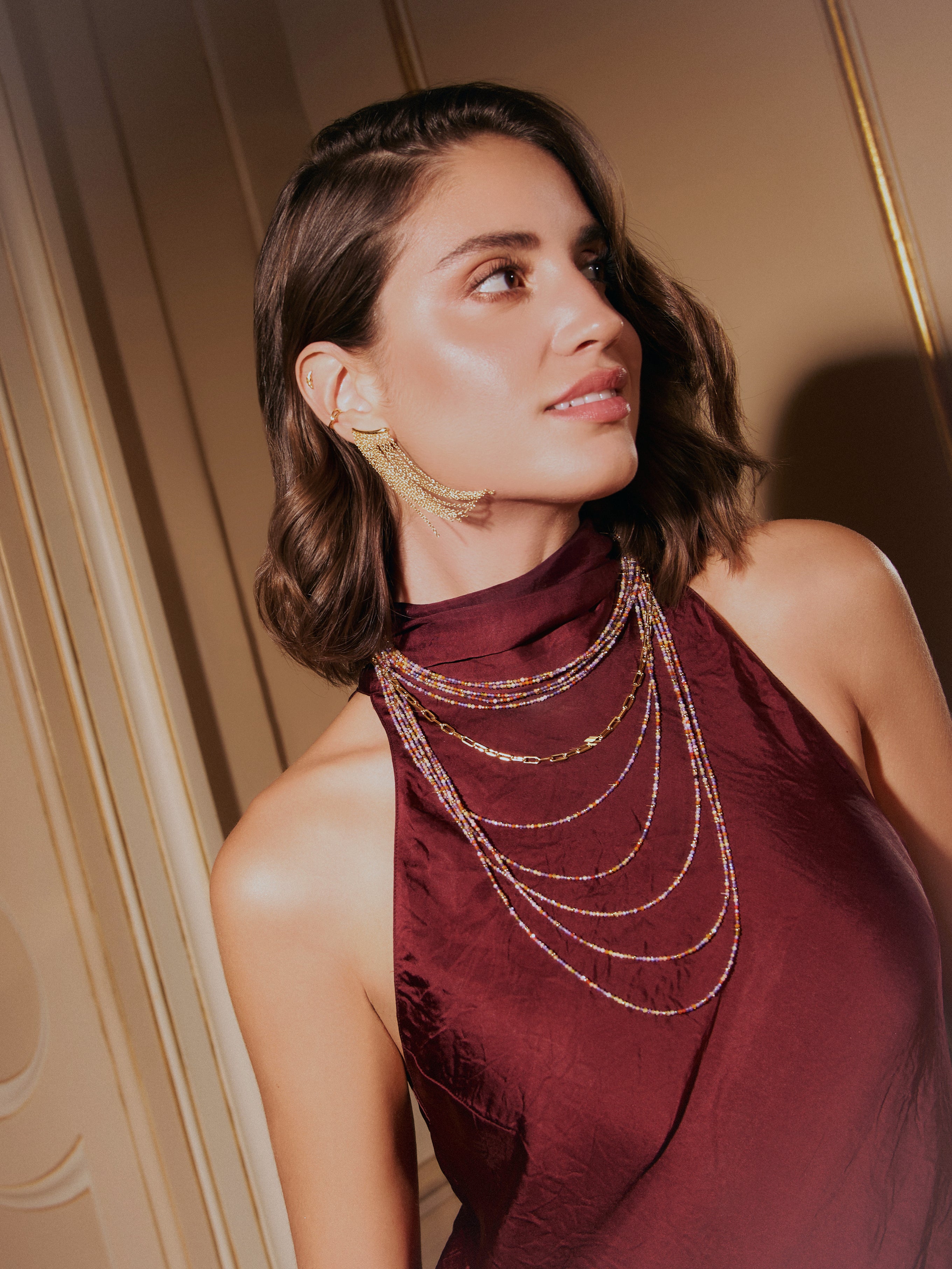 Lange Crystals Cleopatra Halskette, Edelstahl, vergoldet