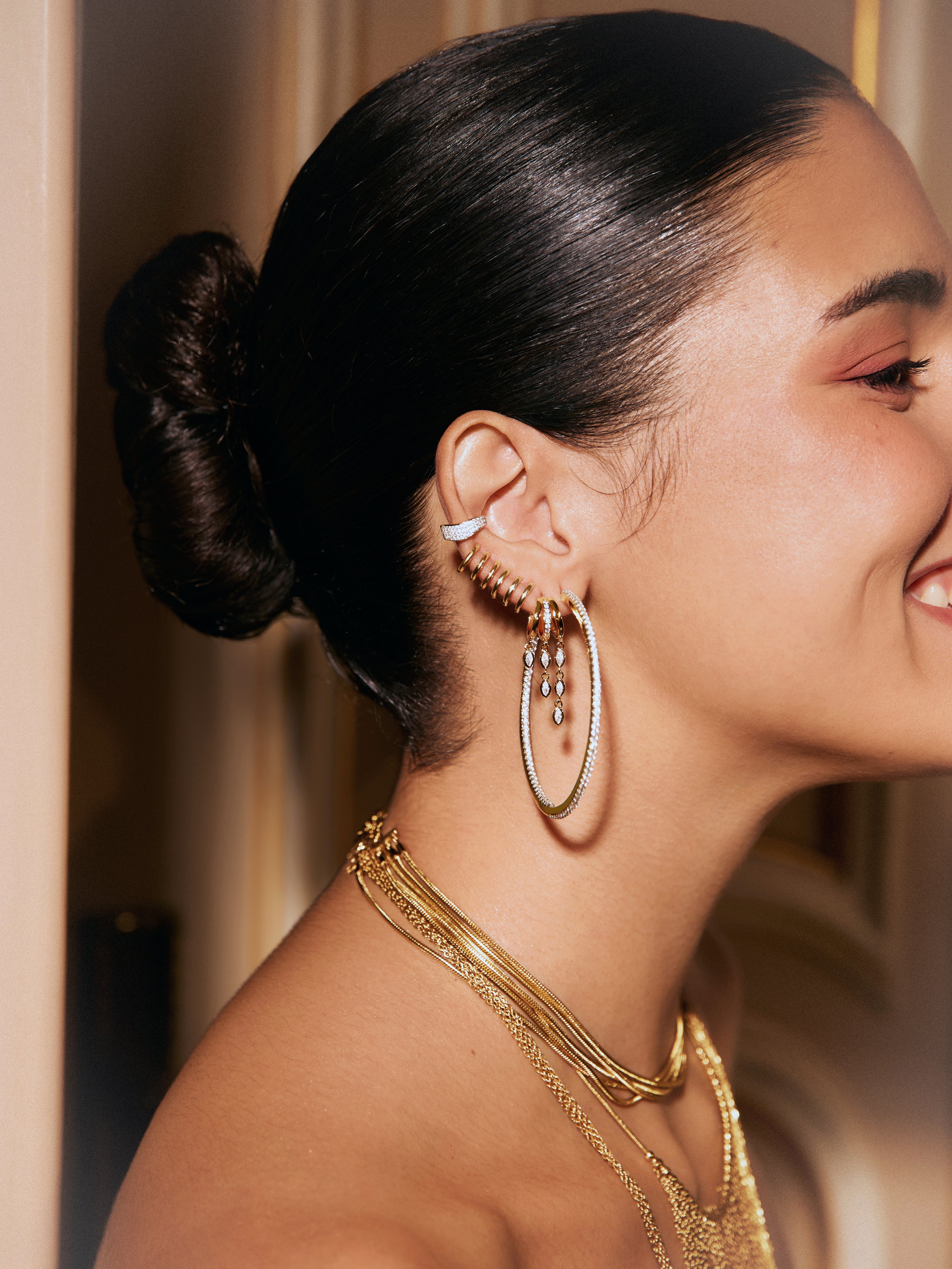 Triple Drip Einzelner Ohrring, vergoldet