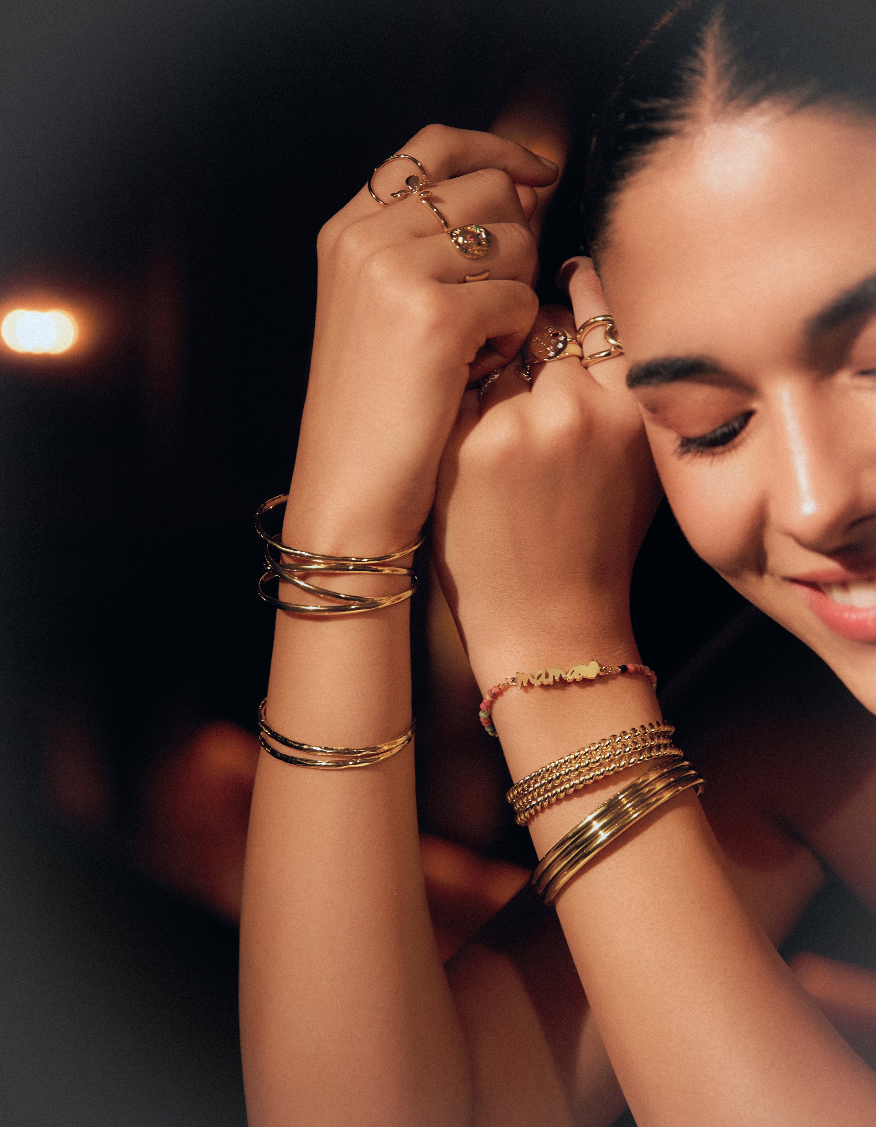 Mama Heart Tourmaline Edelstahl Armband, vergoldet