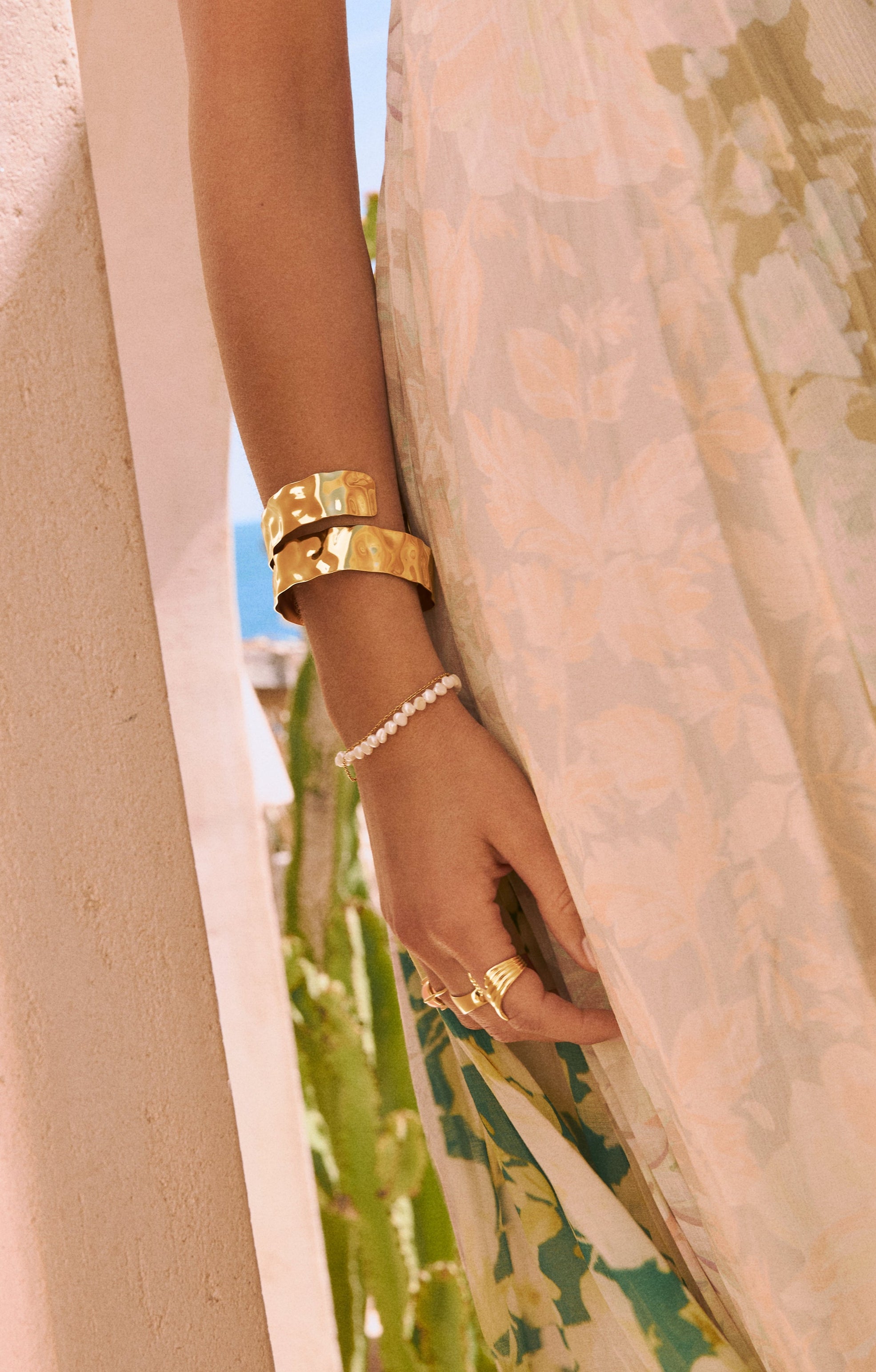 Pulsera Pearl Chain Acero Baño Oro