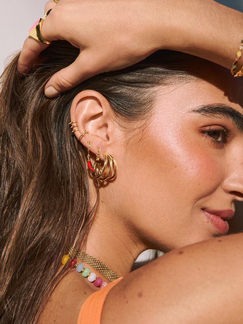 Pendiente Suelto Aro Chili Enamel Plata Baño Oro