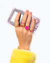 Signet Bean Neon Pink Enamel Gold Ring