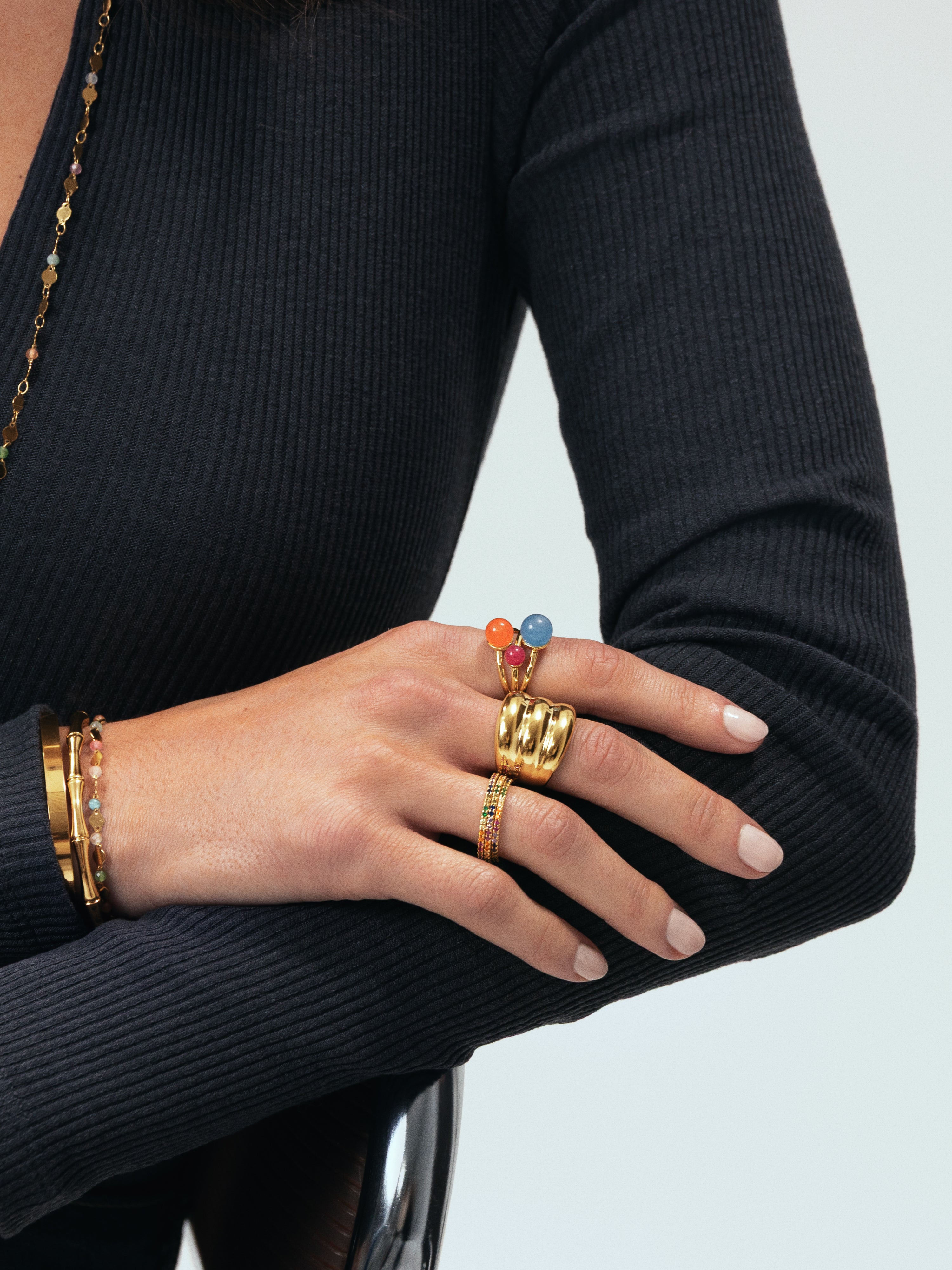 Anillo Dune Acero Baño Oro