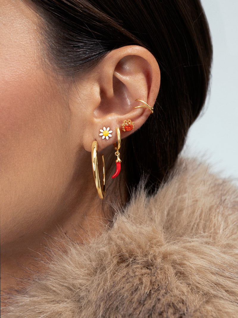 White Daisy May Gold Stainless Steel Single Earring