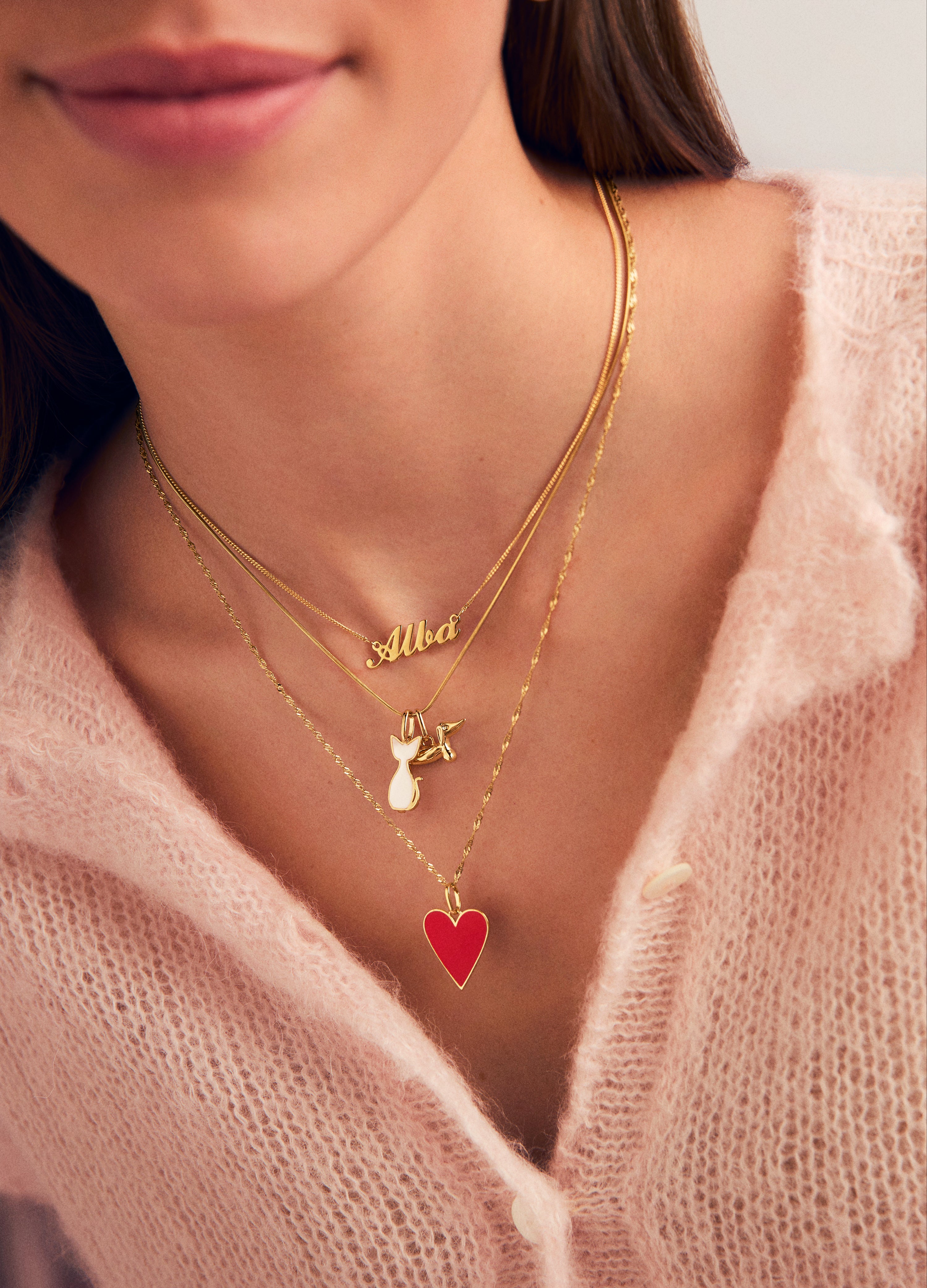 Charm Lovely Heart Red Enamel Baño Oro