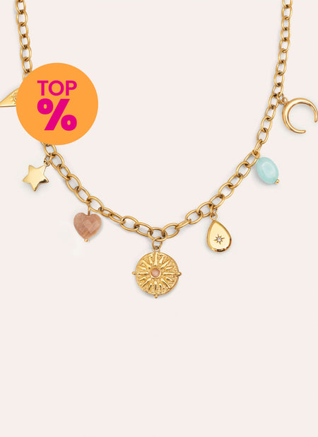 Collier Multicharms Soleil Acier Plaqué Or