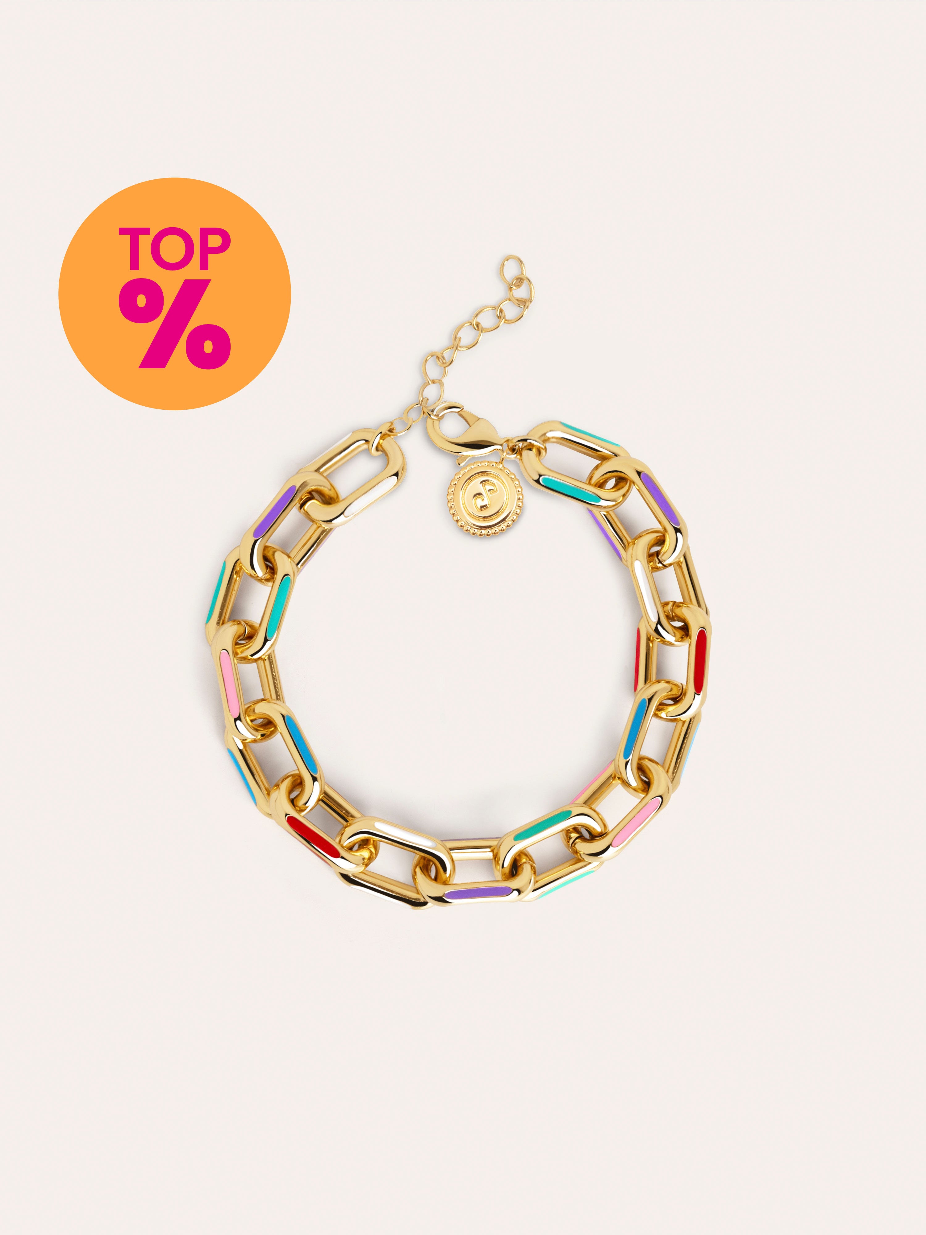Bracciale Link Rainbow Enamel Acciaio Placcato Oro