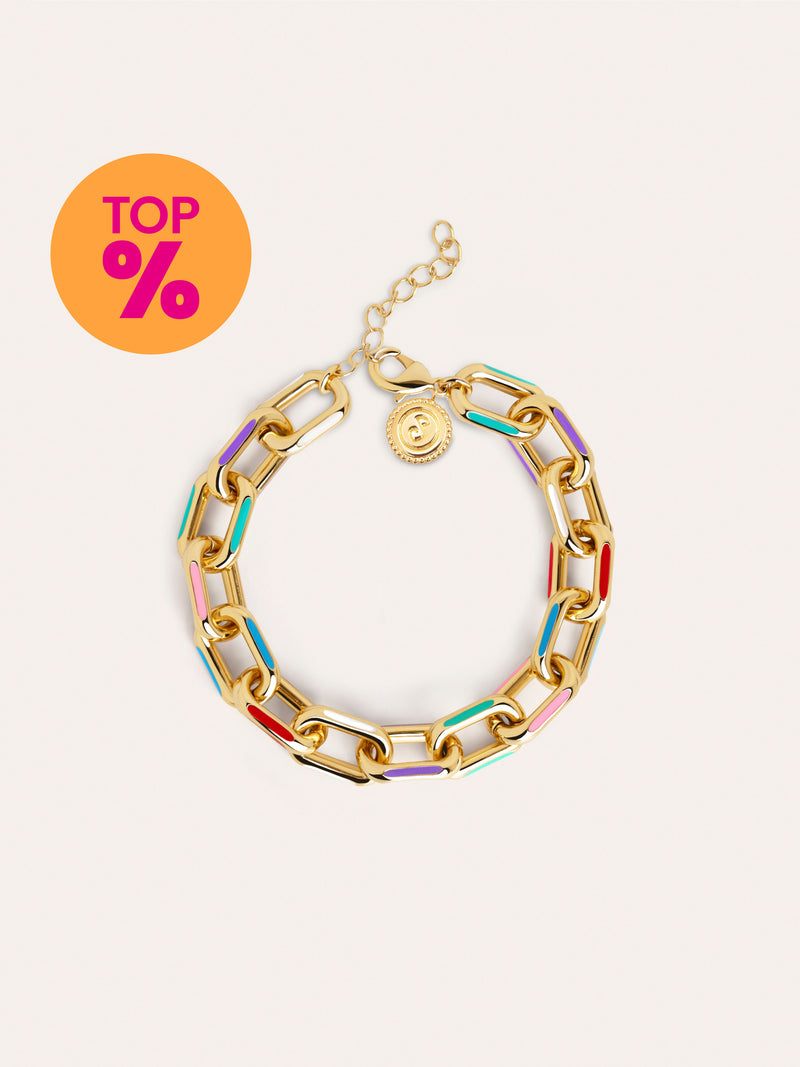 Bracciale Link Rainbow Enamel Acciaio Placcato Oro