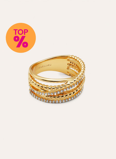 Anel Triple Cross Spark Banho de Ouro