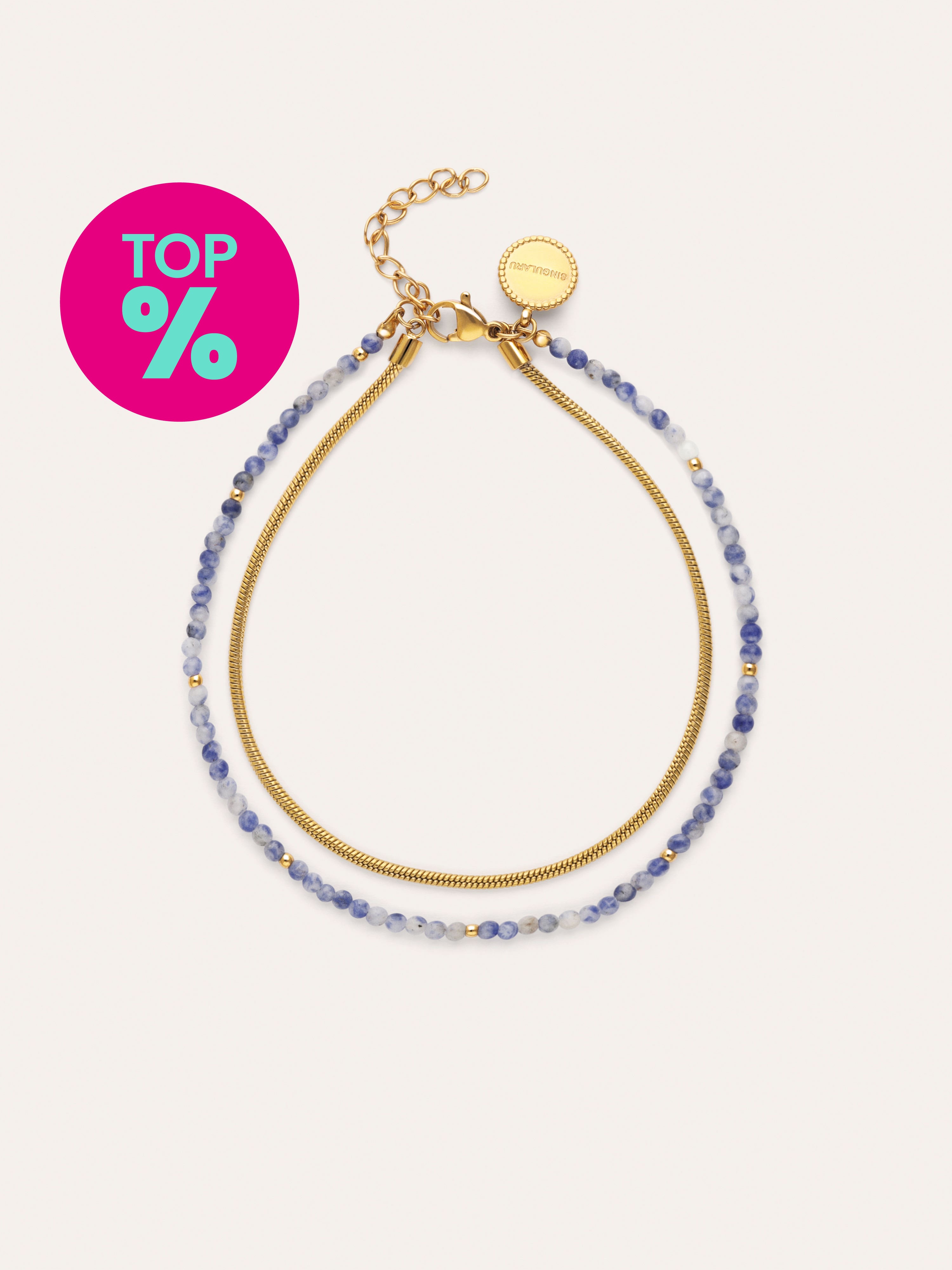 Double Cleopatra Blue Anklet Steel Gold Plated