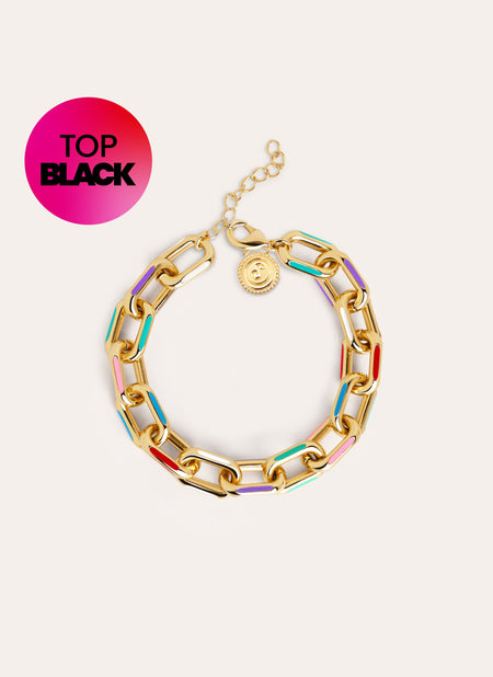 Pulsera Link Rainbow Enamel Acero Baño Oro