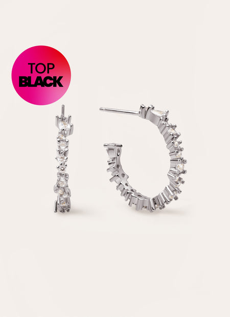 Pendientes Aro Estellar White Plata