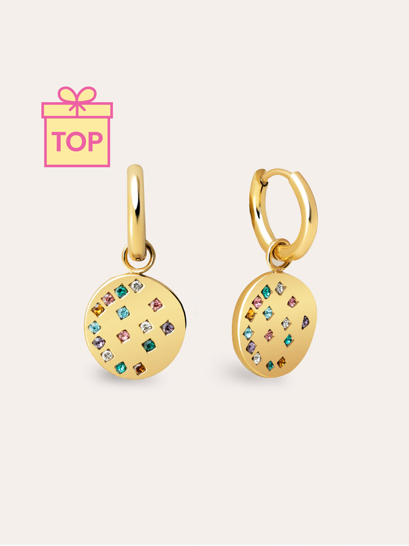 Pendientes Aro Bling Rainbow Acero Baño Oro