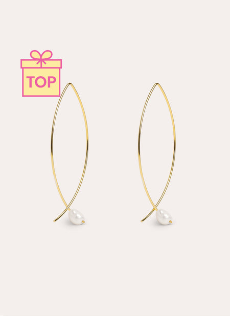 Arch Bean Pearl Gold Earrings 