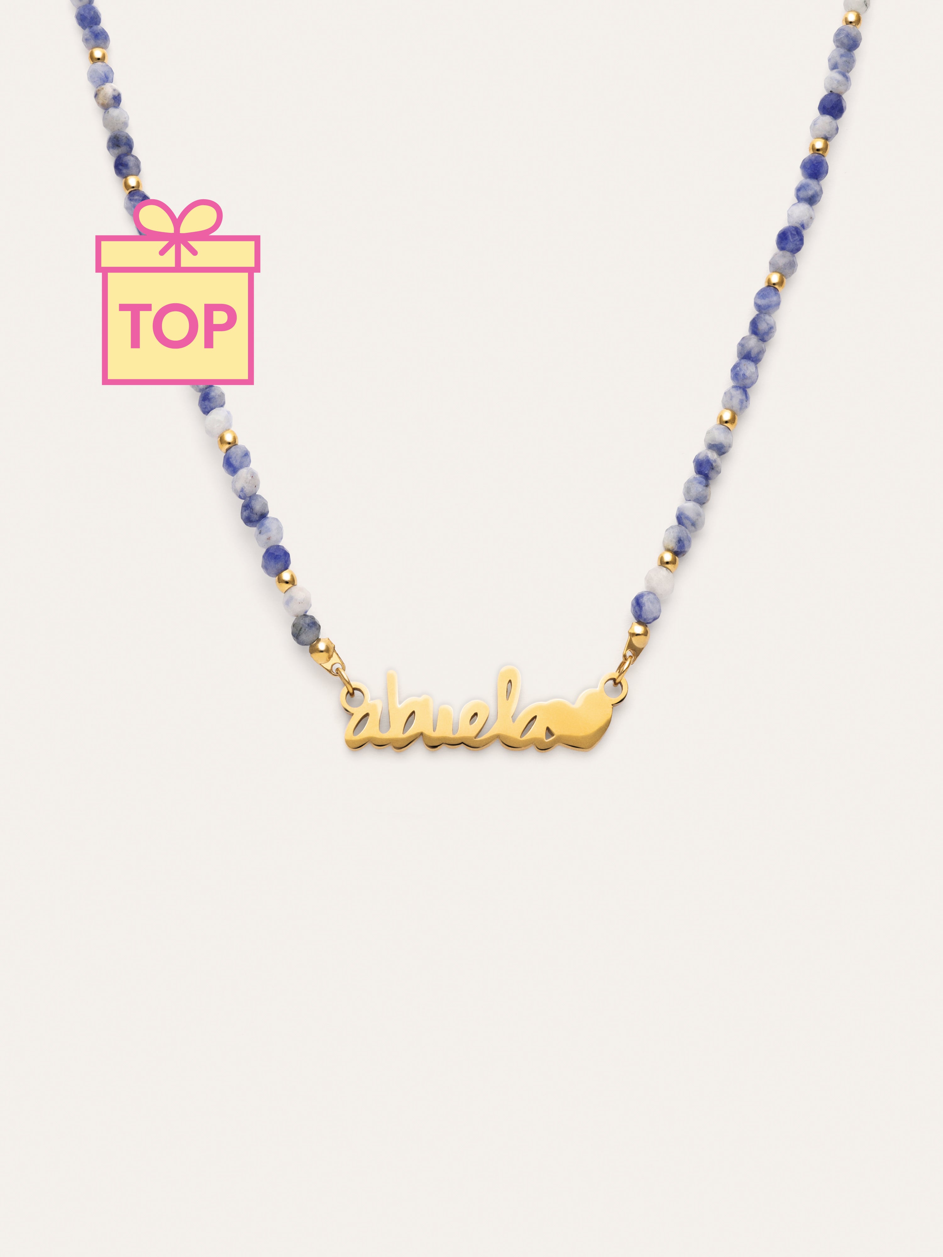 Colar Abuela Heart Cianita Aço Banho de Ouro