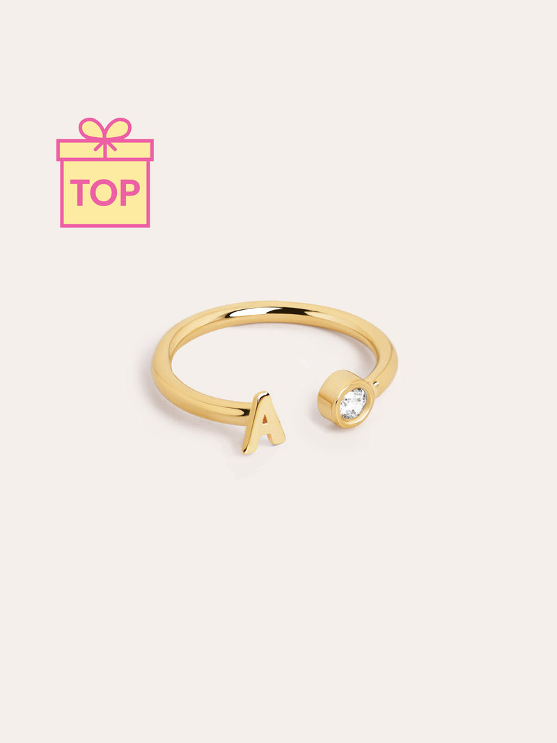 Anillo Personalizado Letter Spark Plata Baño Oro