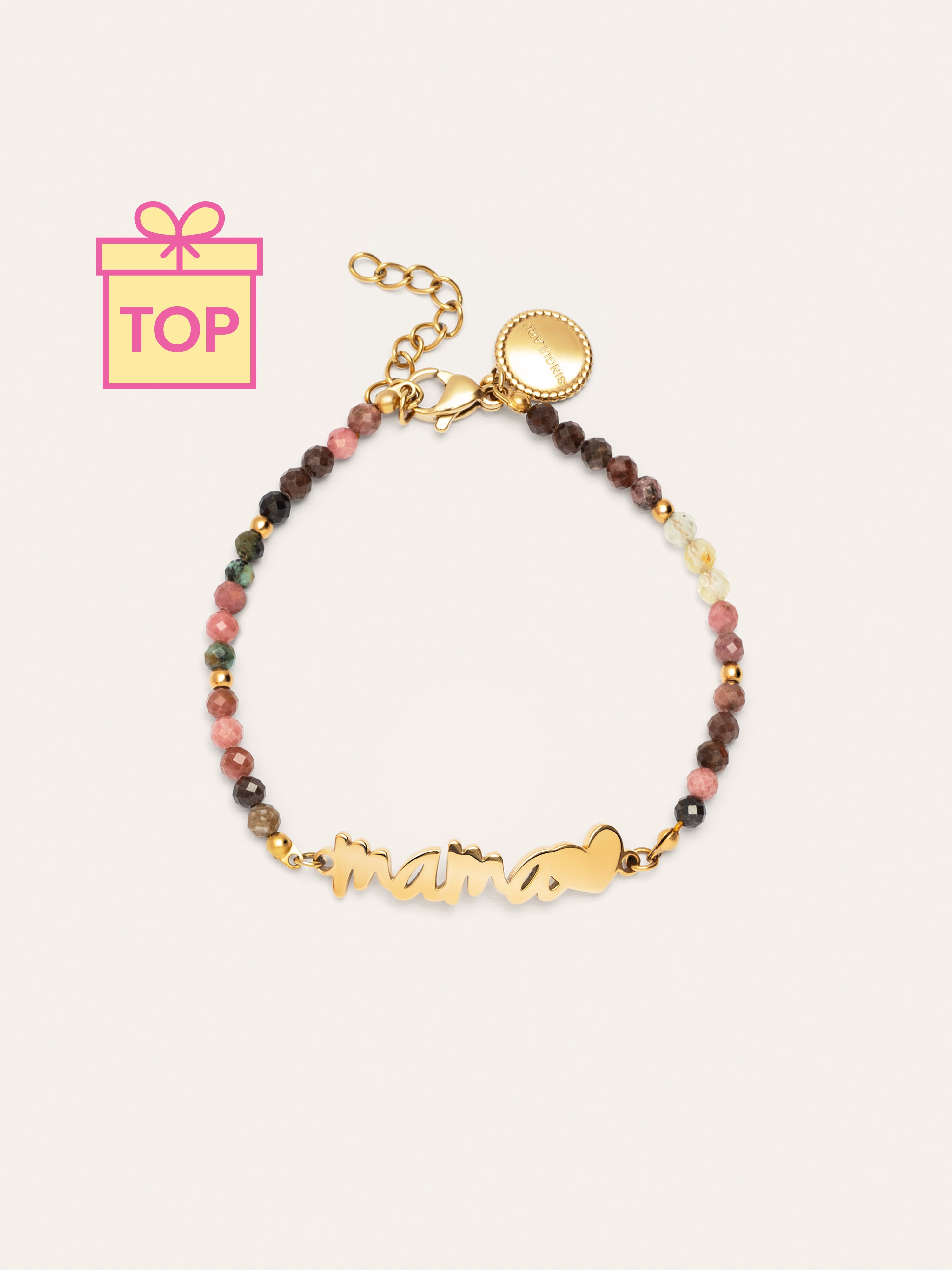 Pulsera Mamá Heart Tourmaline Acero Baño Oro