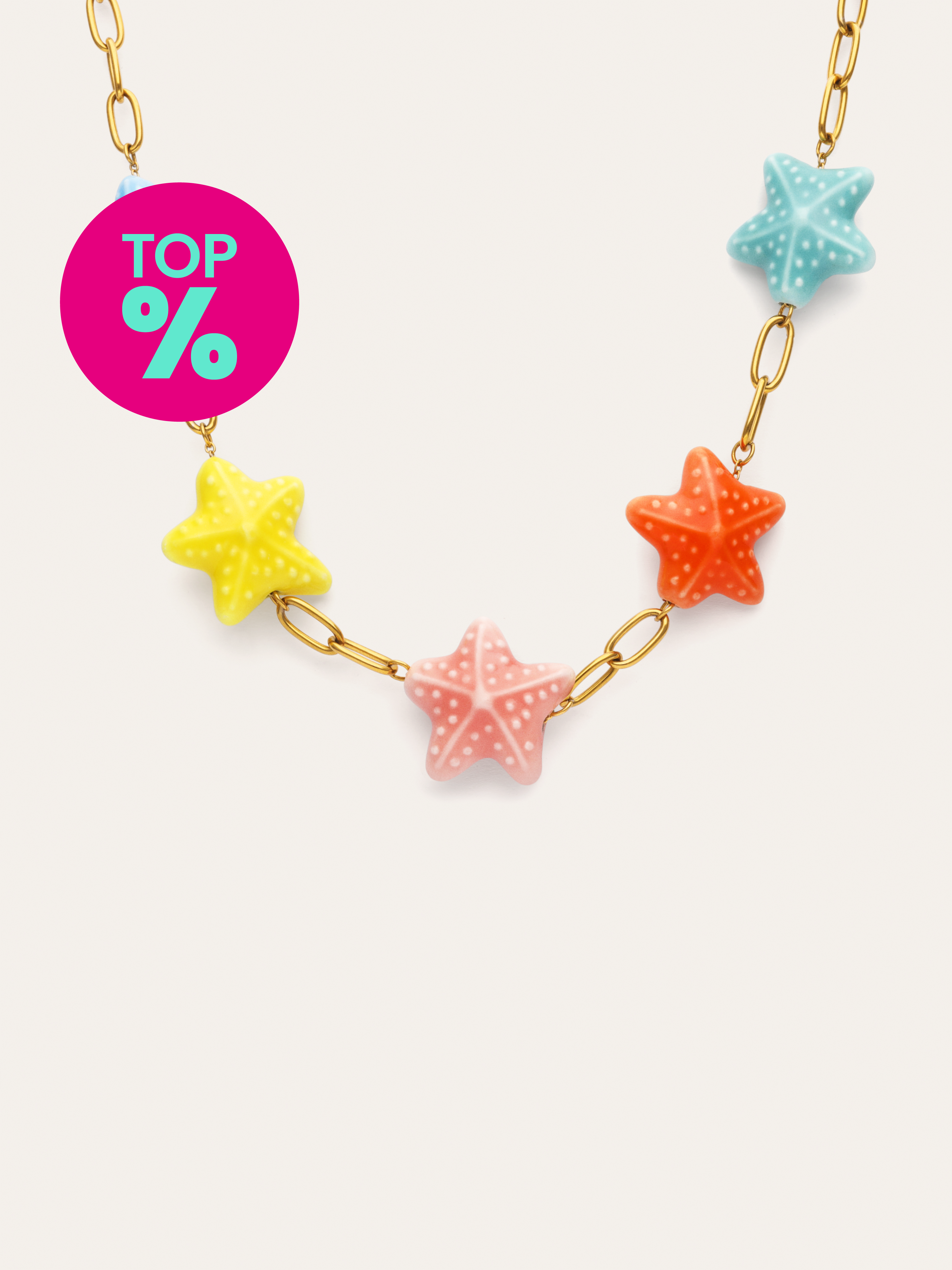 Colar Estrela do Mar Chic Cor Aço Banho Ouro