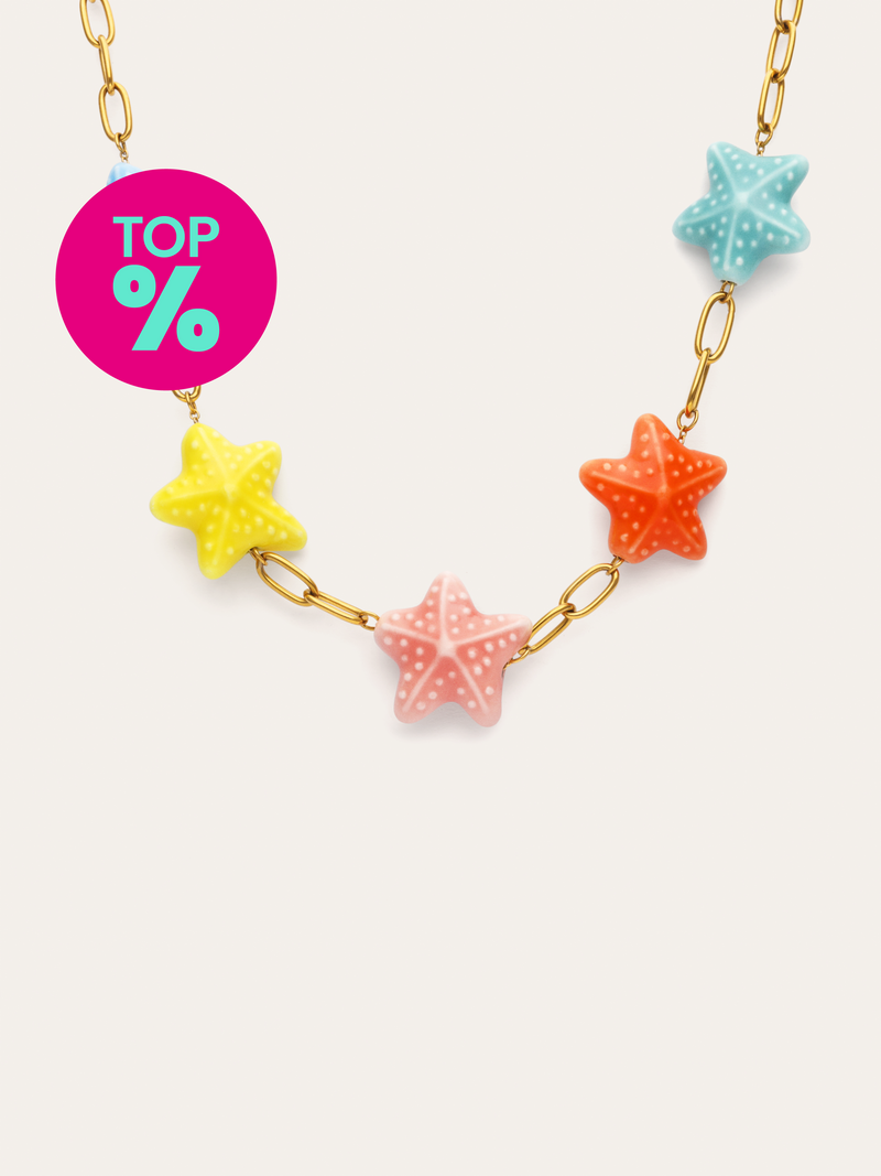 Colar Estrela do Mar Chic Cor Aço Banho Ouro