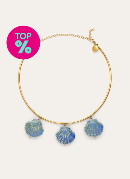 Choker Shelly Blue Aço Banho Ouro