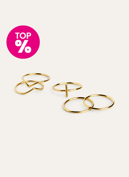 Nefertiti Pack 5 Stainless Steel Gold Rings