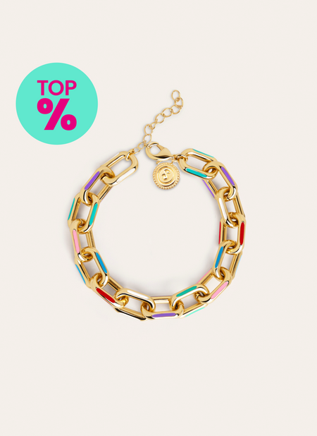 Bracelet Link Rainbow Enamel Acier Plaqué Or