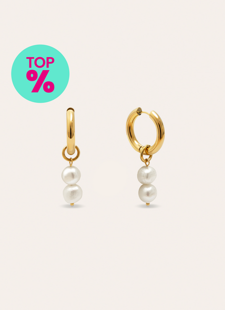 Pendientes Aro Perlita Acero Baño Oro