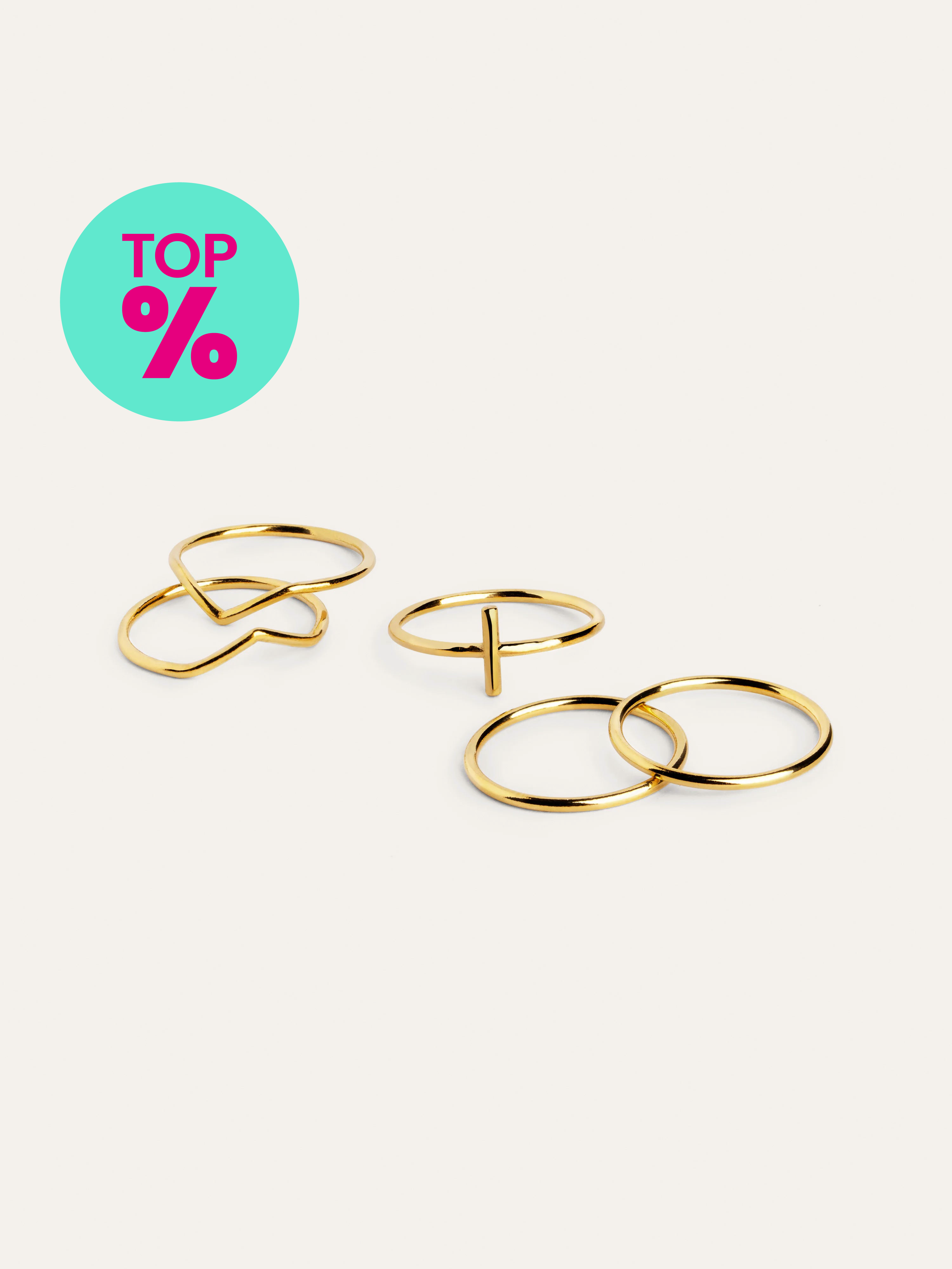 5er Set Ringe Nefertiti Edelstahl, Vergoldet 