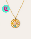 Collar Medallion Five Stones Acero Baño Oro