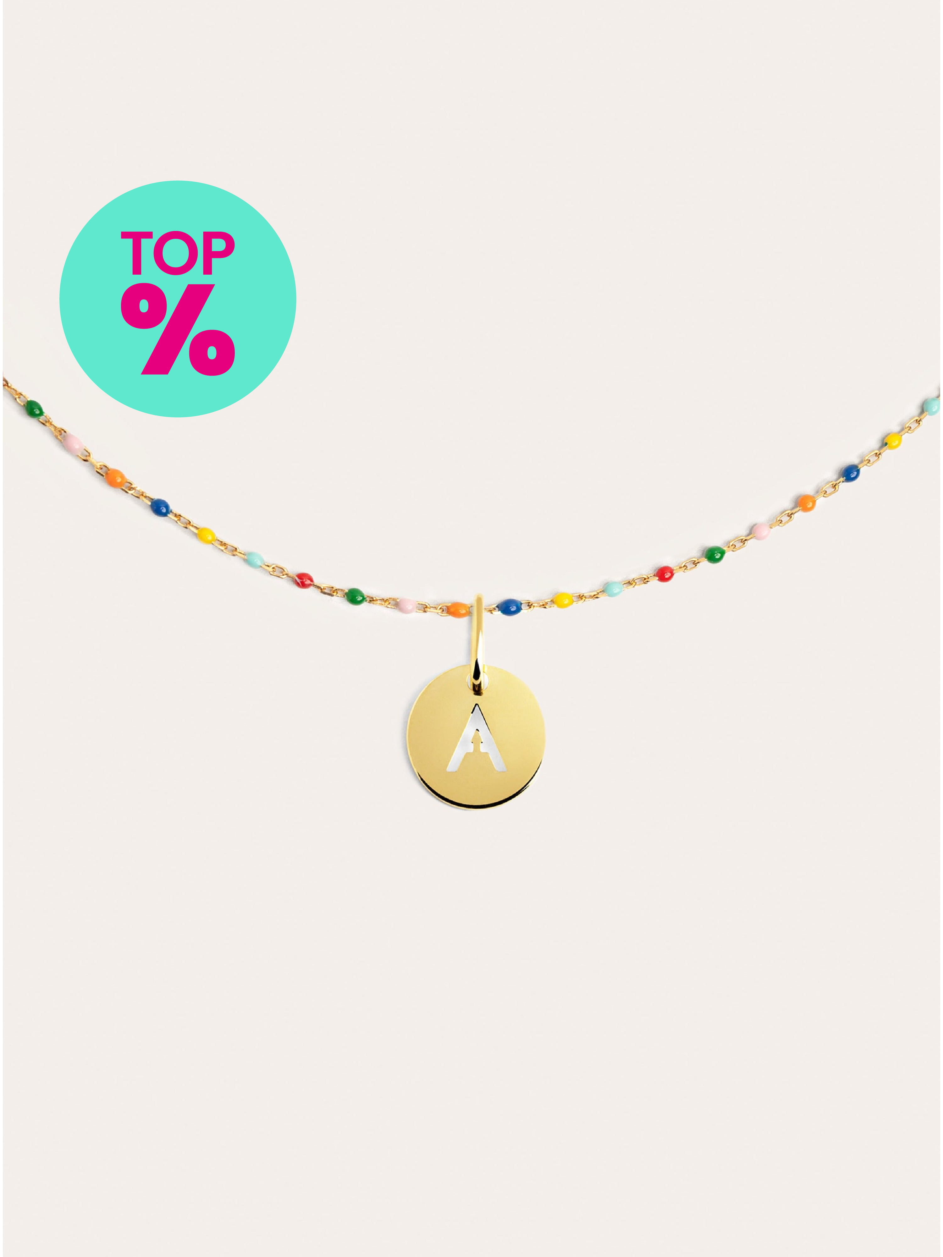 Personalized Necklace Colors Enamel Letter Silver 18kt Gold Plated
