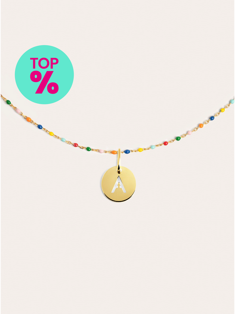 Personalized Necklace Colors Enamel Letter Silver 18kt Gold Plated