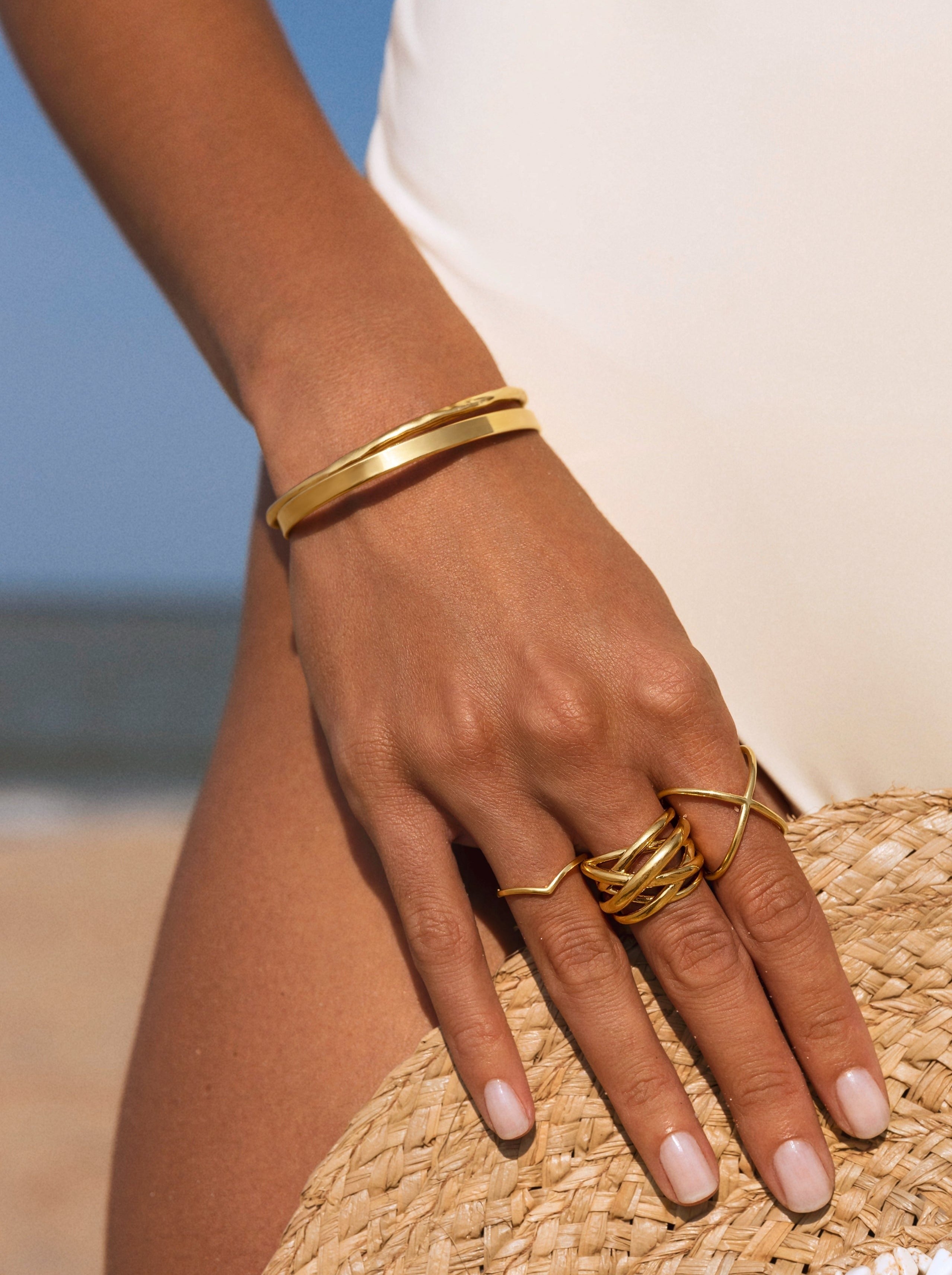 Brazalete Plate Acero Baño Oro