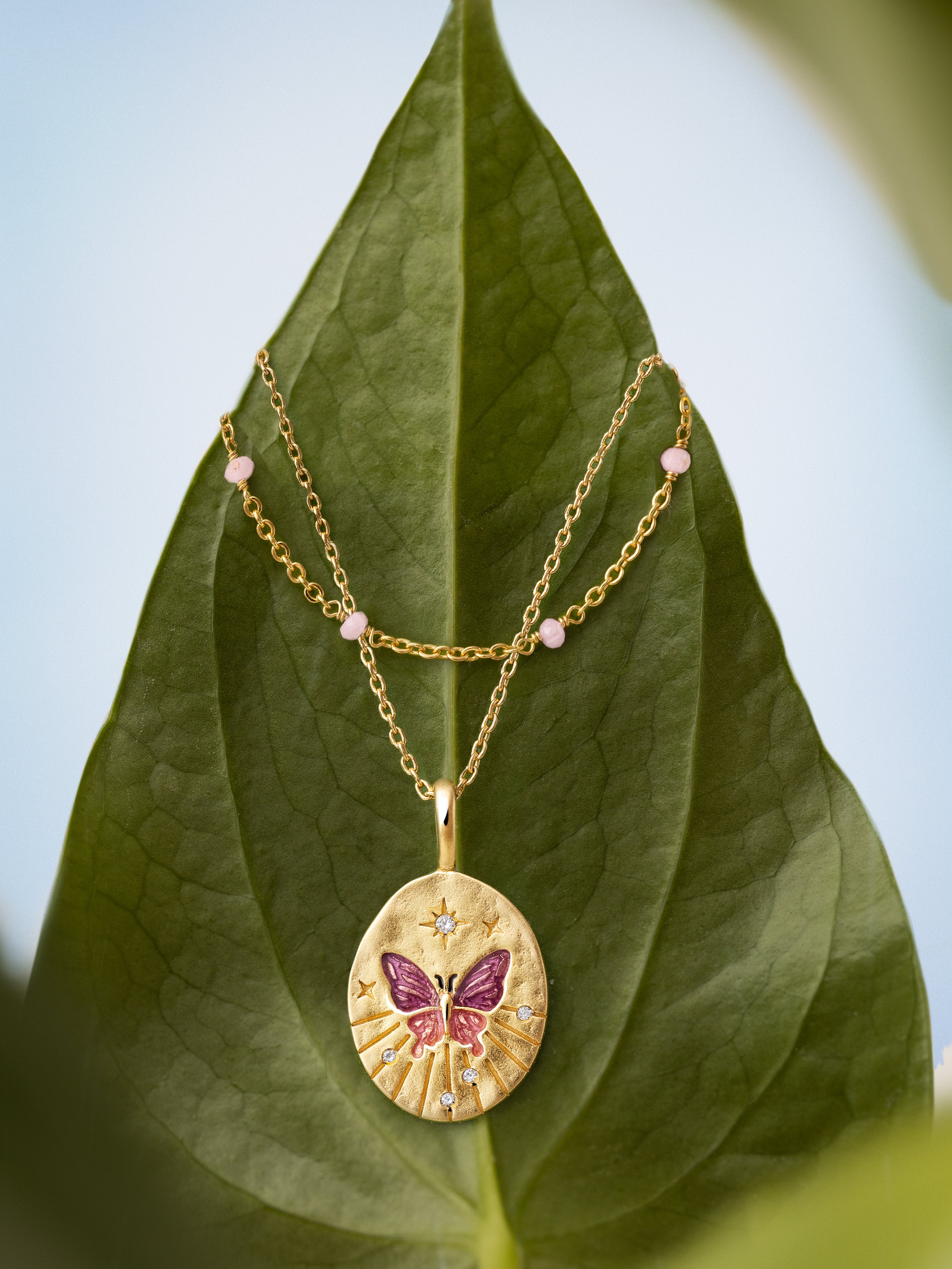 Medallion Butterfly Rose Gold Necklace