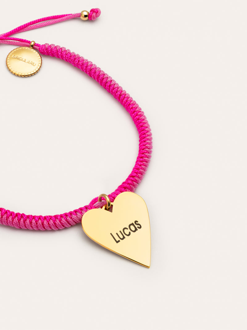 Pulsera Personalizada Corazón Pink Acero Baño Oro